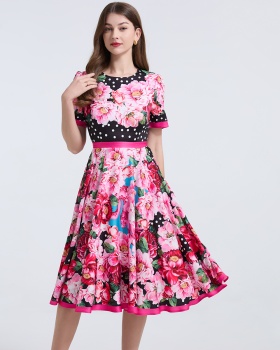 High waist slim spring and summer printing dress