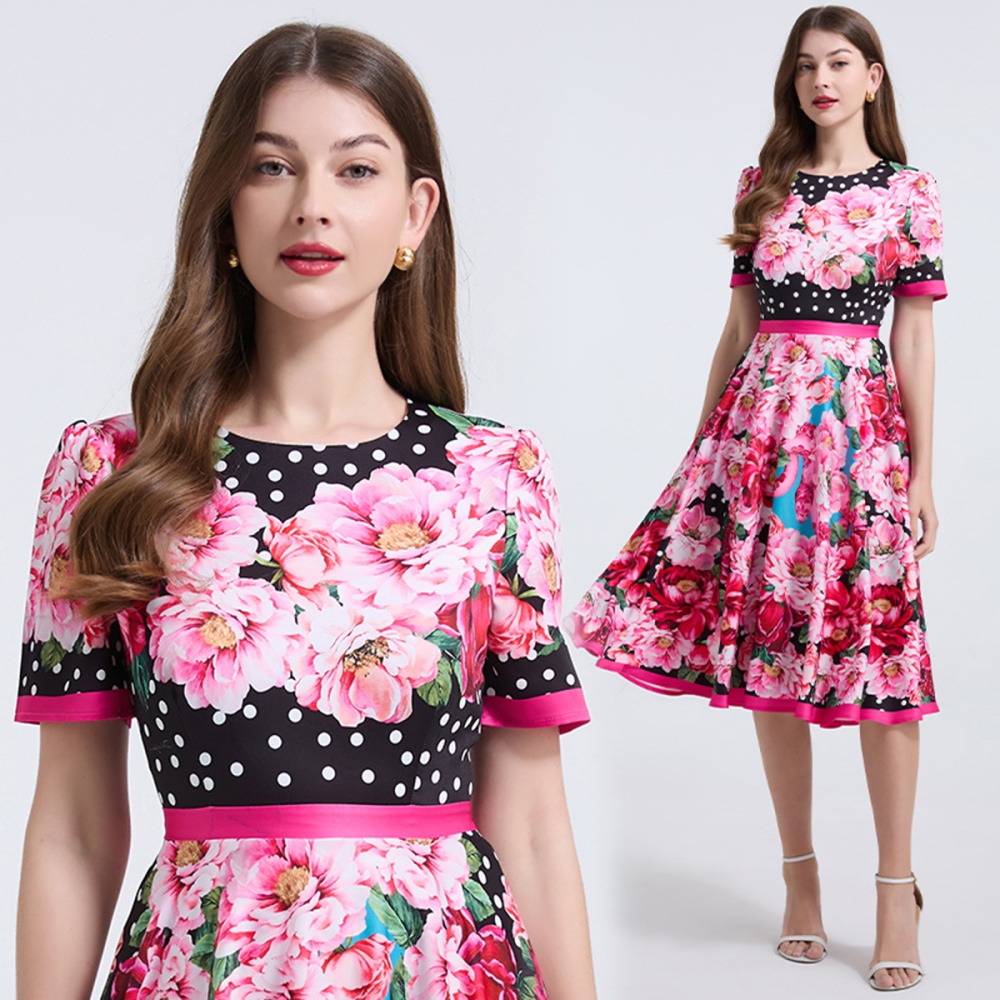 High waist slim spring and summer printing dress