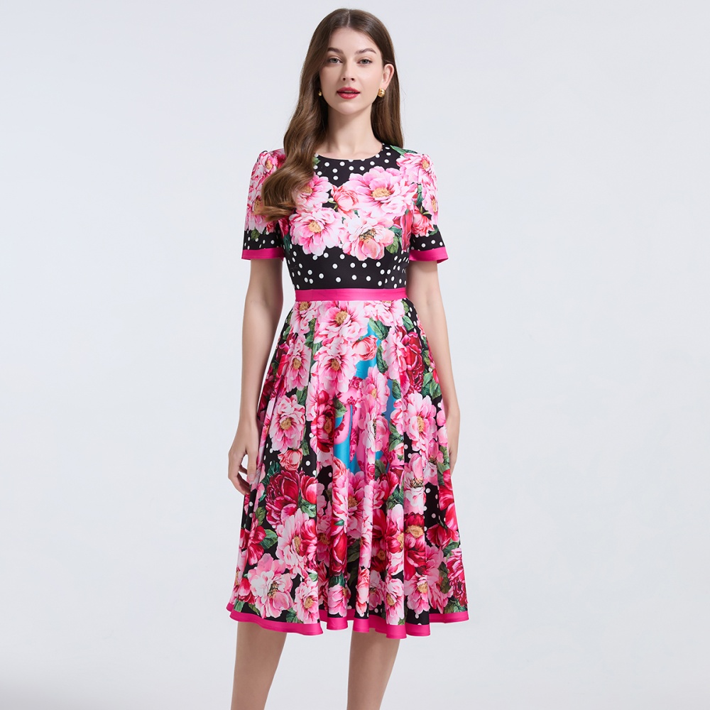 High waist slim spring and summer printing dress