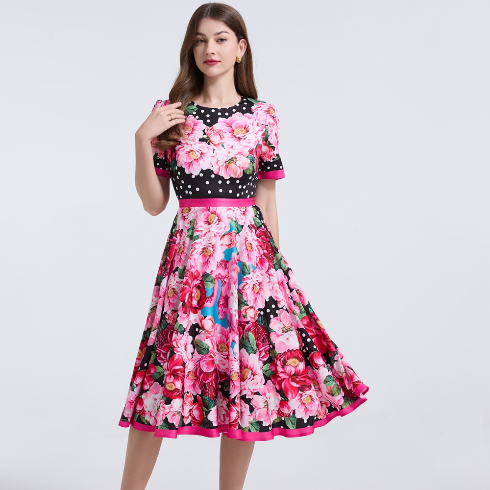 High waist slim spring and summer printing dress