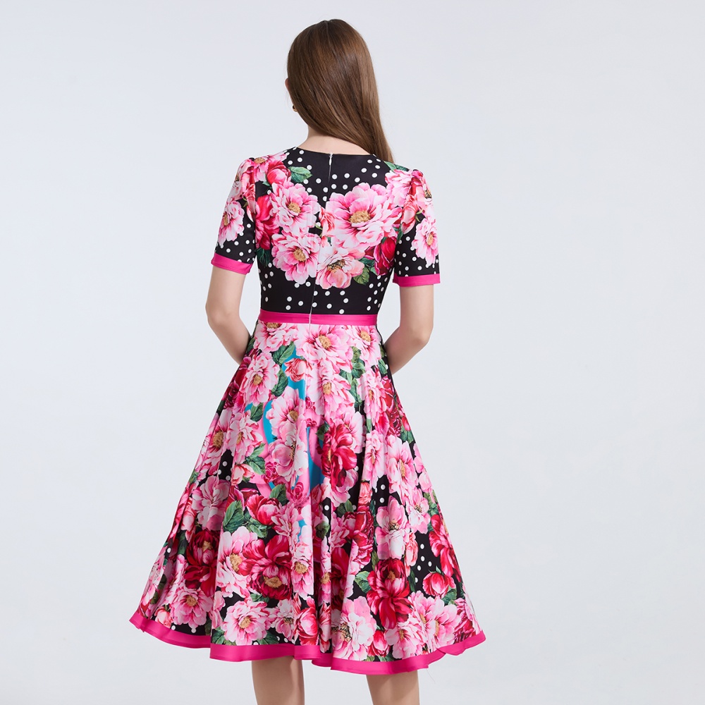 High waist slim spring and summer printing dress