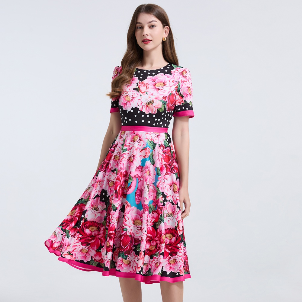 High waist slim spring and summer printing dress