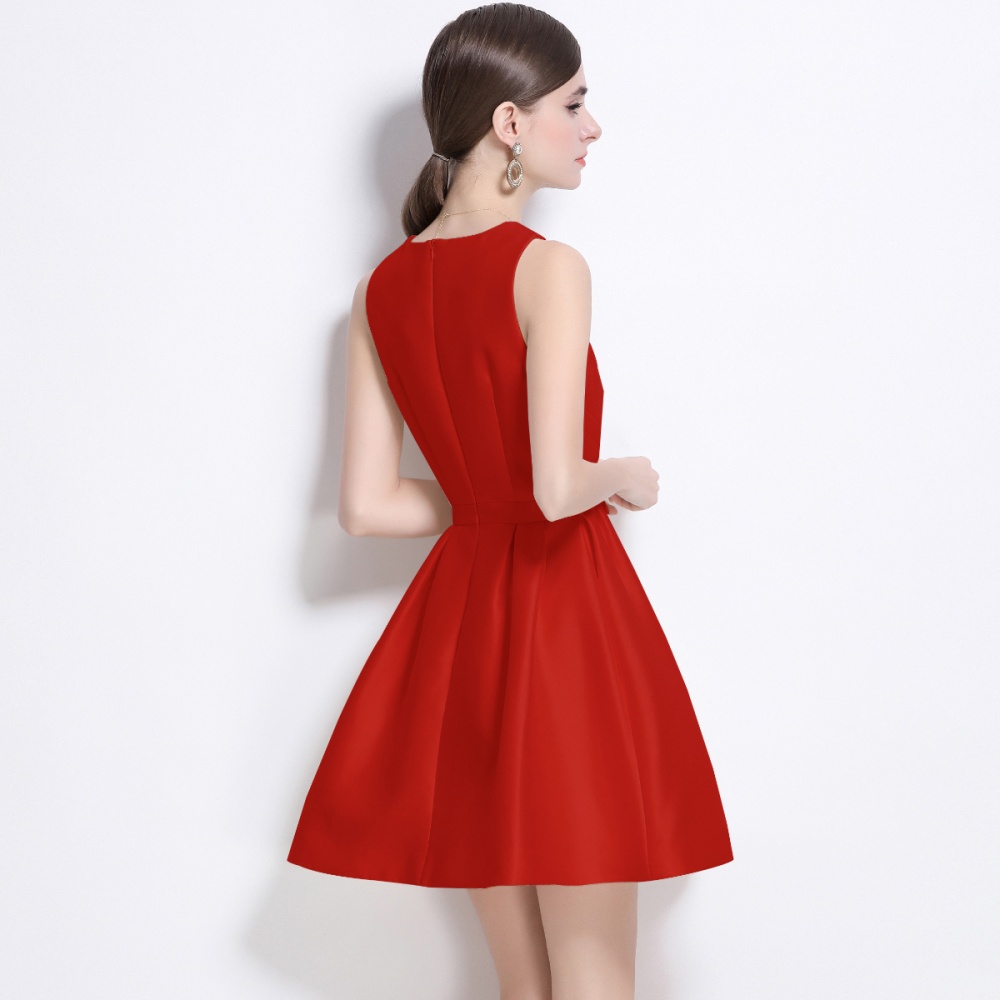 Bow France style slim satin temperament short dress