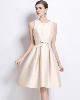 Satin temperament bow long slim France style dress