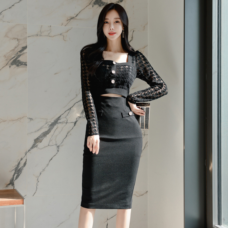 Slim sexy bottoming perspective Korean style lace dress