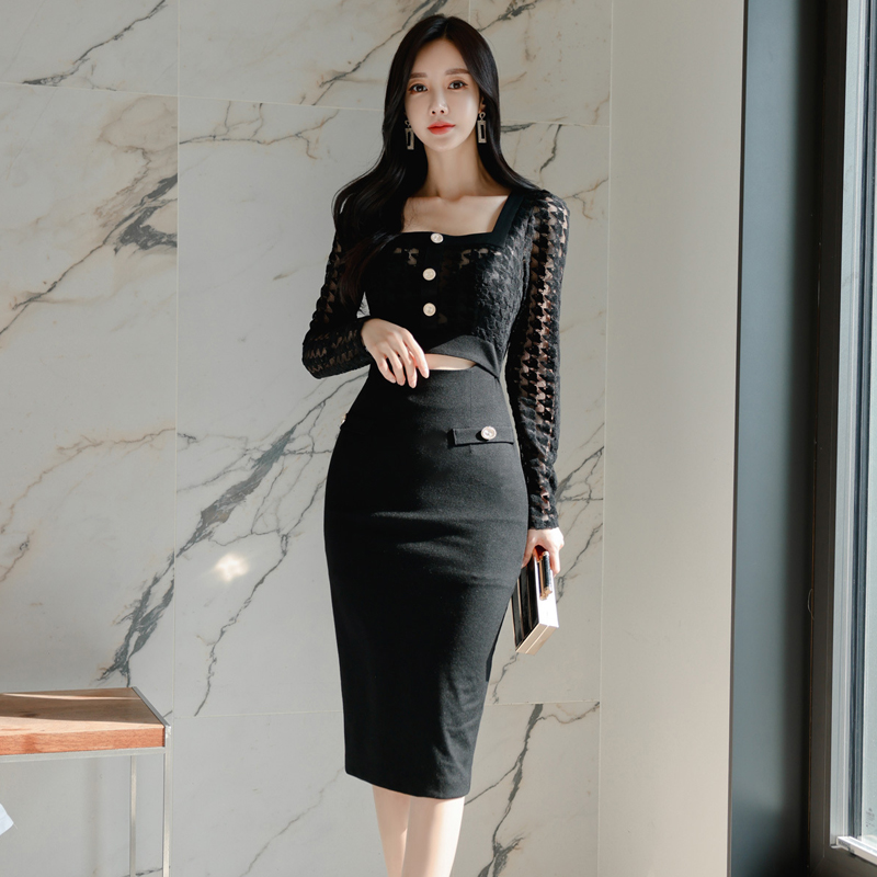 Slim sexy bottoming perspective Korean style lace dress