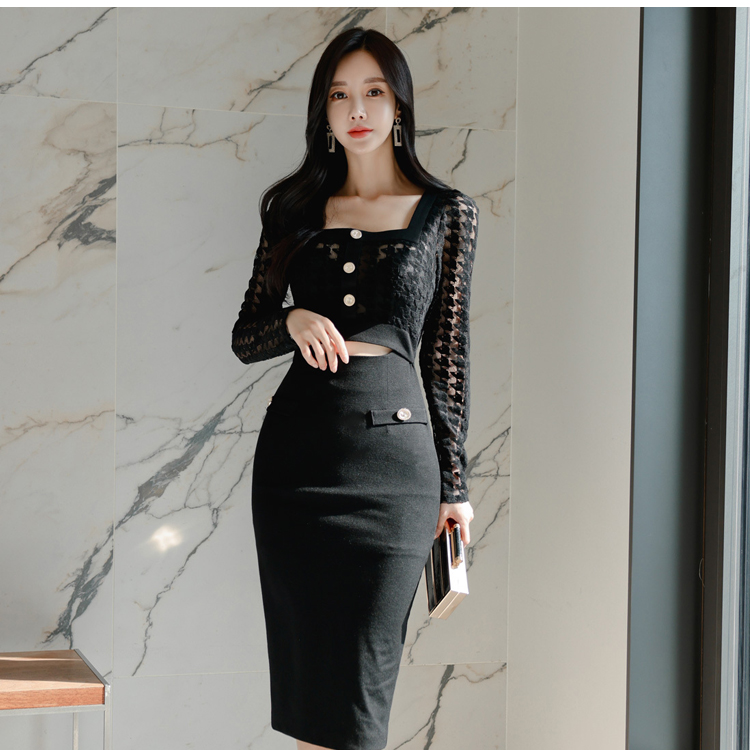 Slim sexy bottoming perspective Korean style lace dress