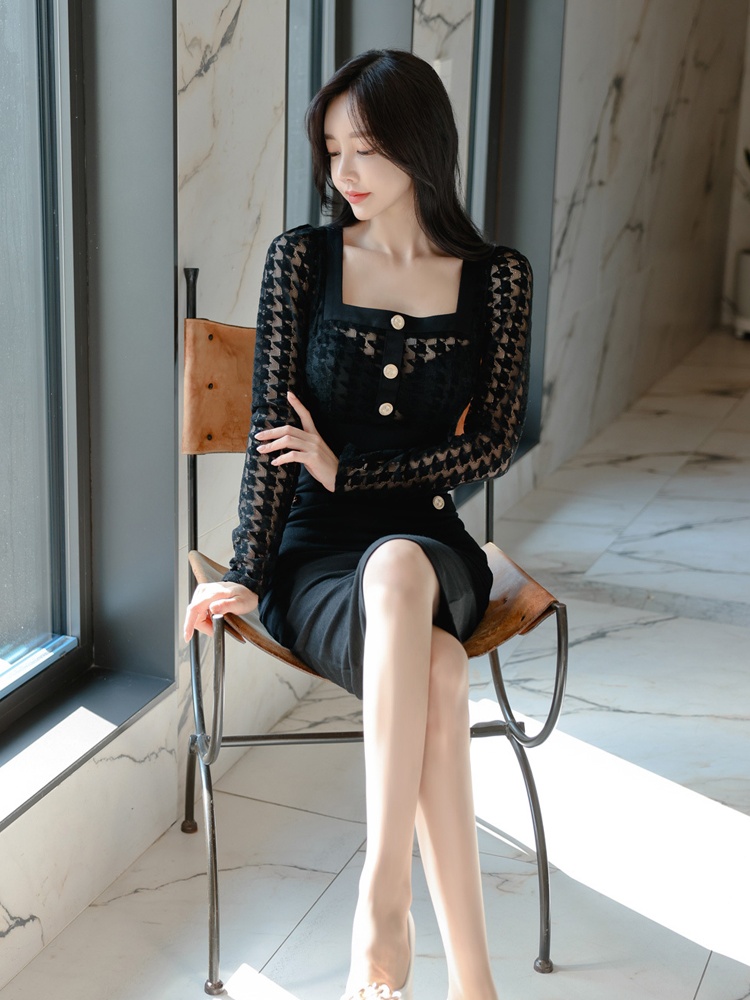 Slim sexy bottoming perspective Korean style lace dress