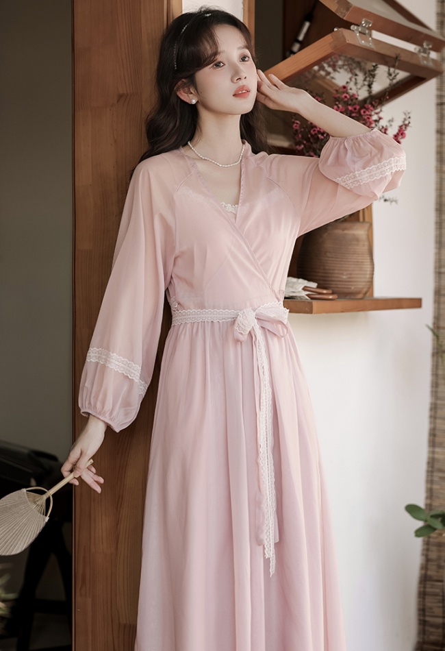 Frenum pinched waist lady Han clothing dress 2pcs set