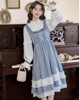 Light long Pseudo-two dress countryside sweet lady dress