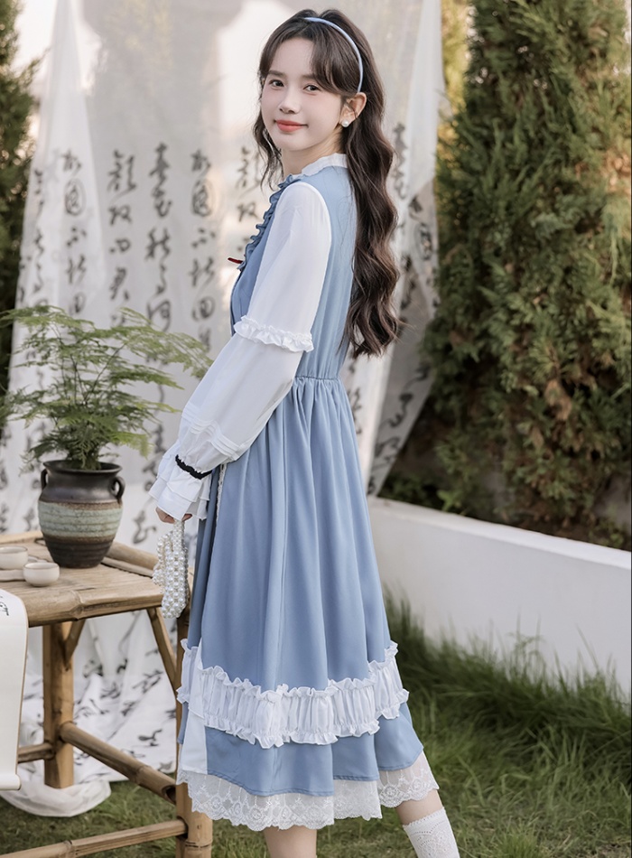 Light long Pseudo-two dress countryside sweet lady dress