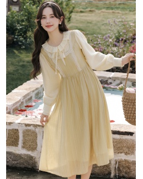 Pseudo-two frenum doll collar tender long dress