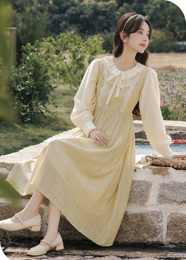 Pseudo-two frenum doll collar tender long dress