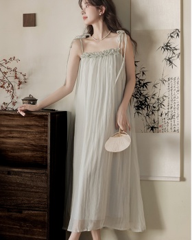 Sling fungus loose Chinese style long lace retro strap dress