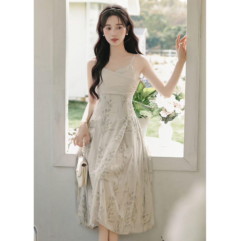 Short strap dress Chinese style dress 2pcs set for women