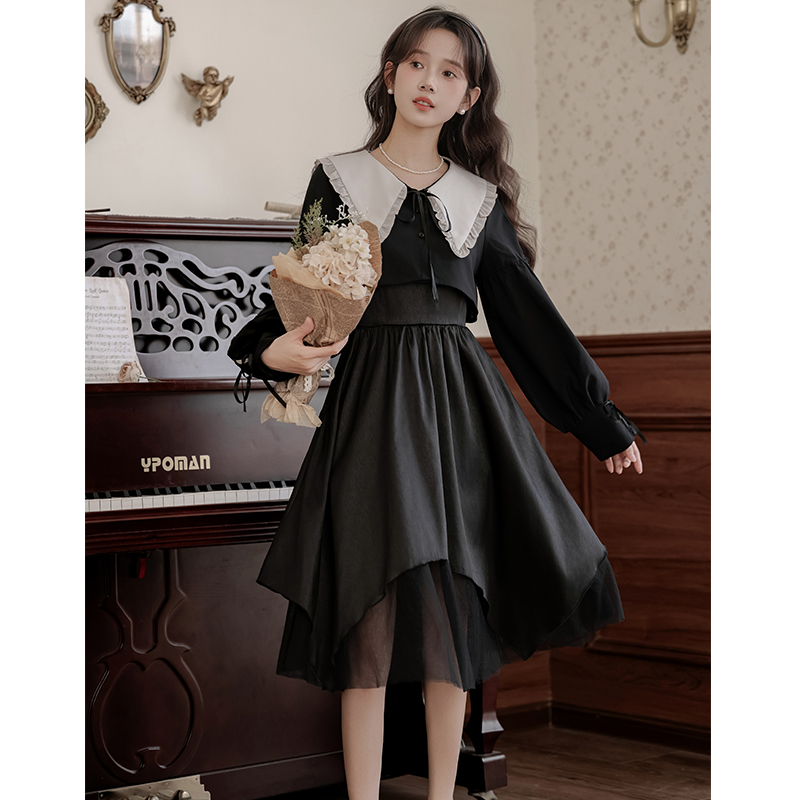 A-line sling tops doll collar dress 2pcs set