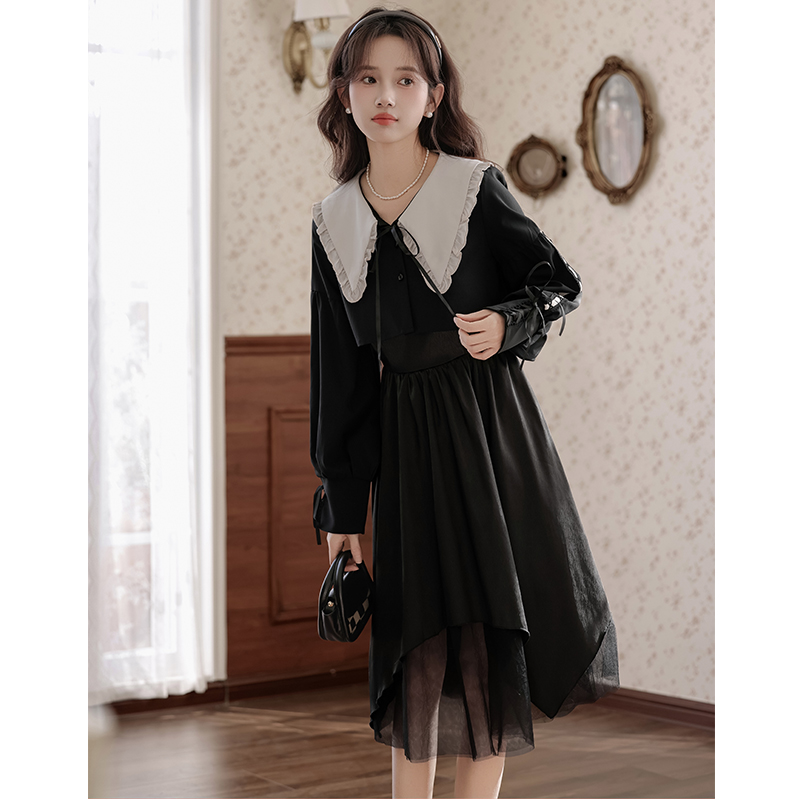 A-line sling tops doll collar dress 2pcs set