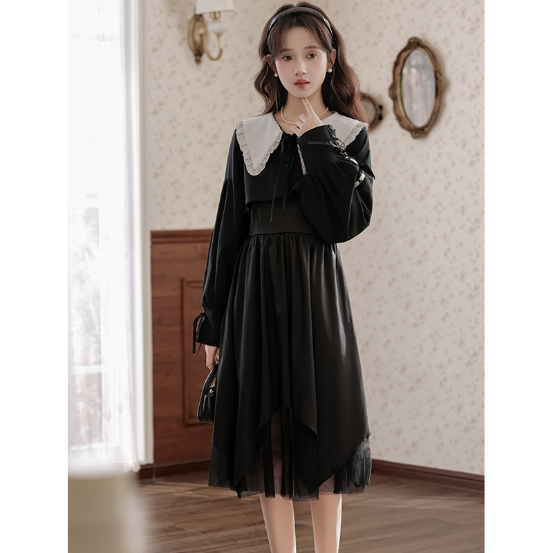 A-line sling tops doll collar dress 2pcs set