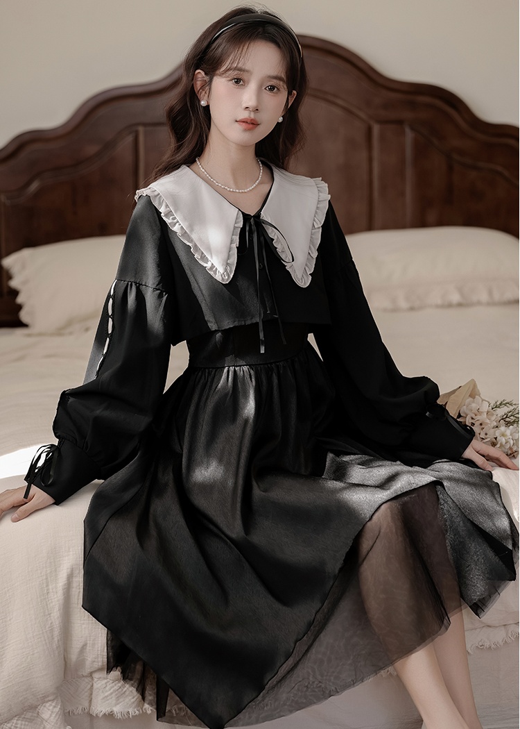 A-line sling tops doll collar dress 2pcs set