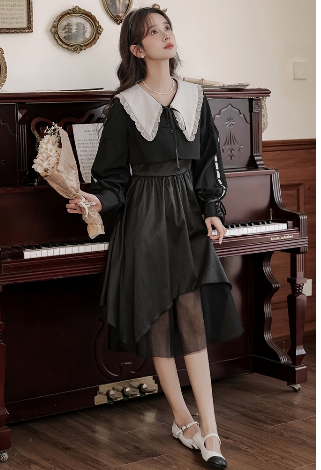 A-line sling tops doll collar dress 2pcs set