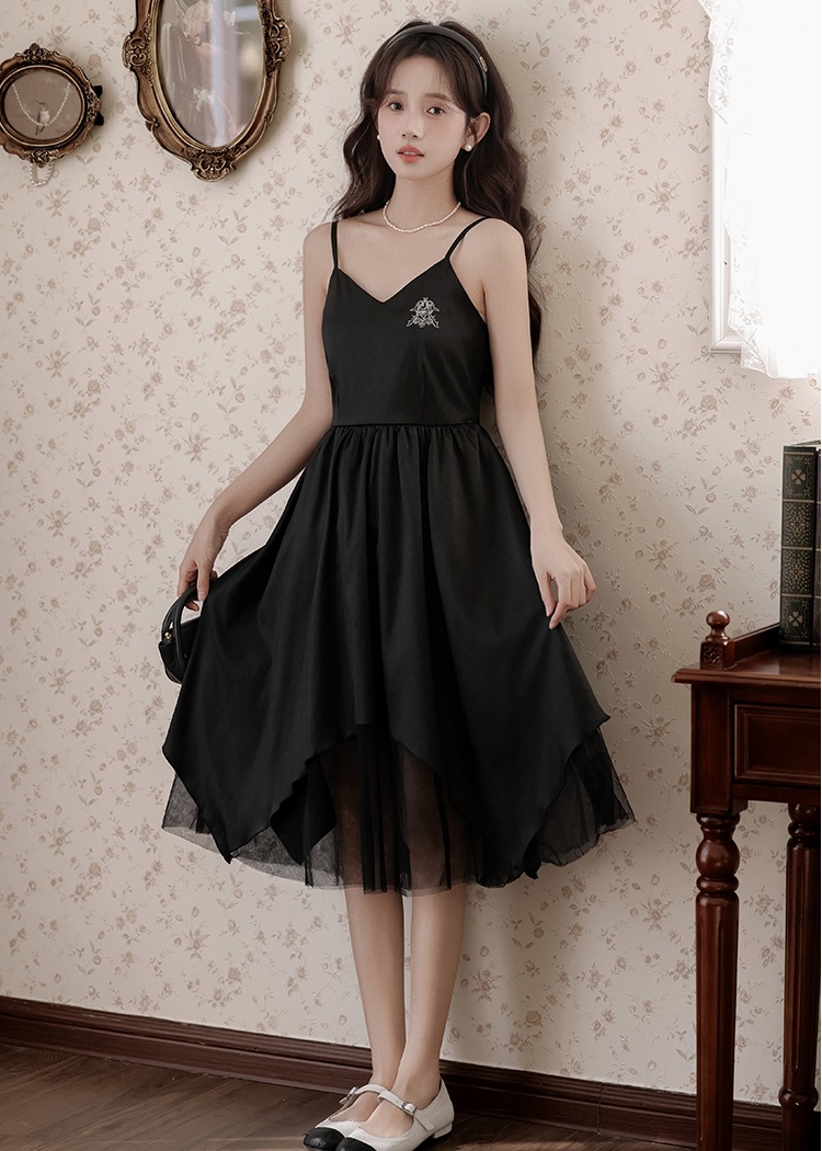 A-line sling tops doll collar dress 2pcs set