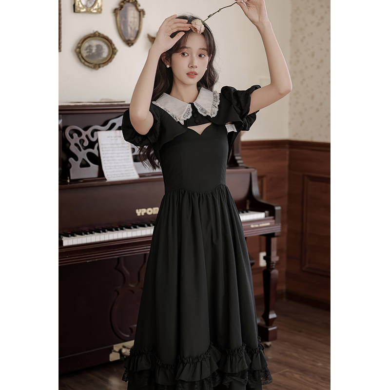 Light simple strap dress France style dress 2pcs set