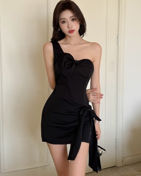 Summer wrapped chest formal dress bow dress for women