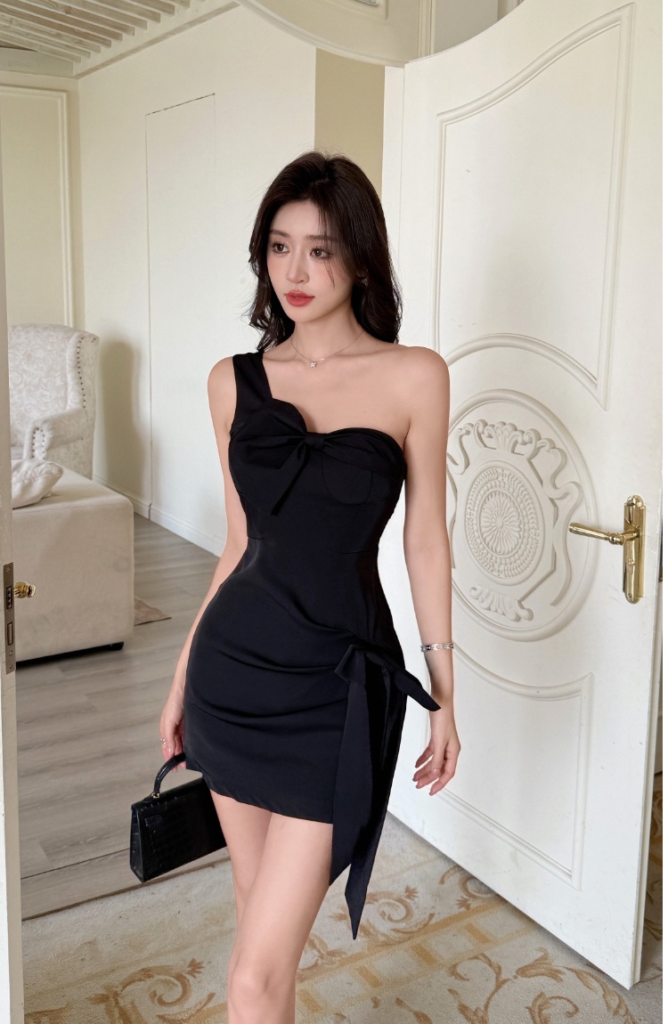 Summer wrapped chest formal dress bow dress for women