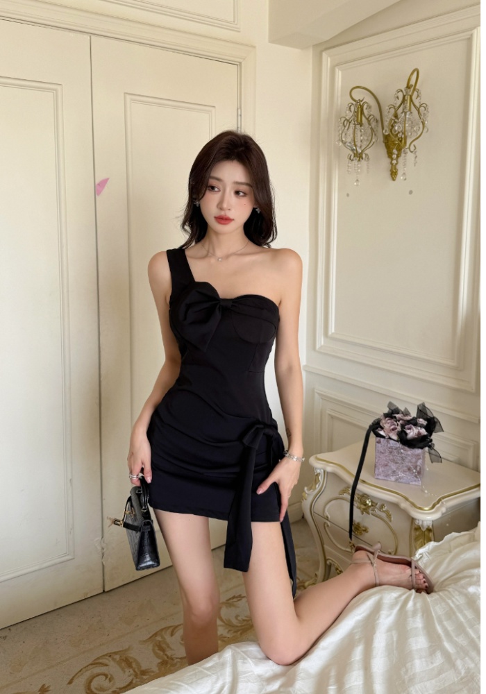 Summer wrapped chest formal dress bow dress for women