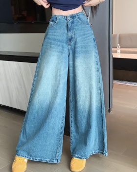 Loose blue jeans retro long pants for women