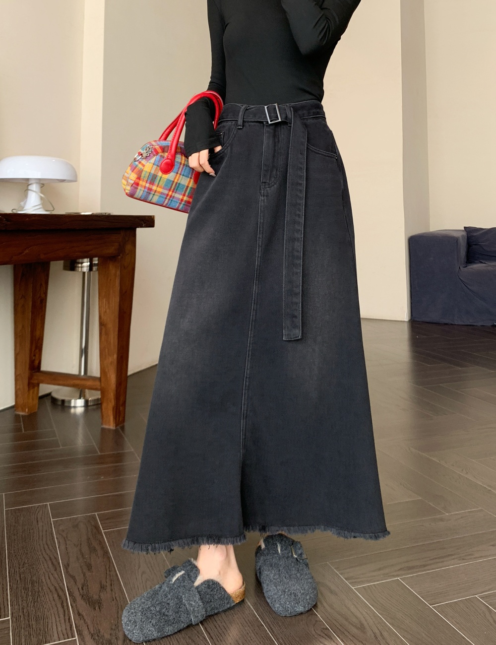 Slim high waist long dress loose denim skirt for women