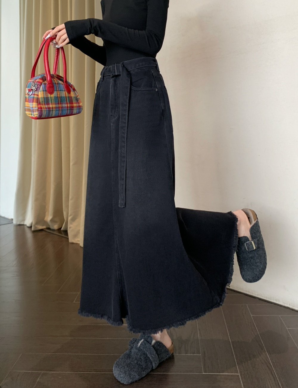 Slim high waist long dress loose denim skirt for women