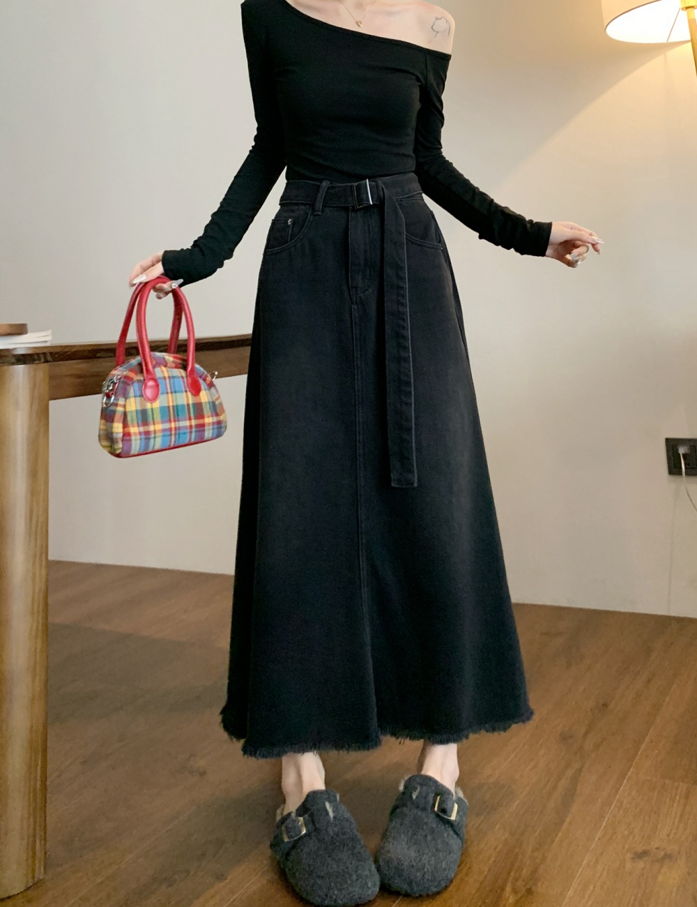 Slim high waist long dress loose denim skirt for women