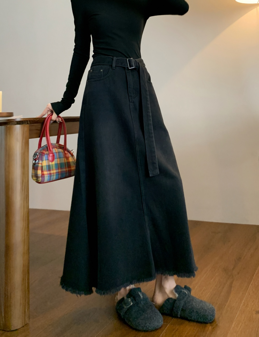 Slim high waist long dress loose denim skirt for women