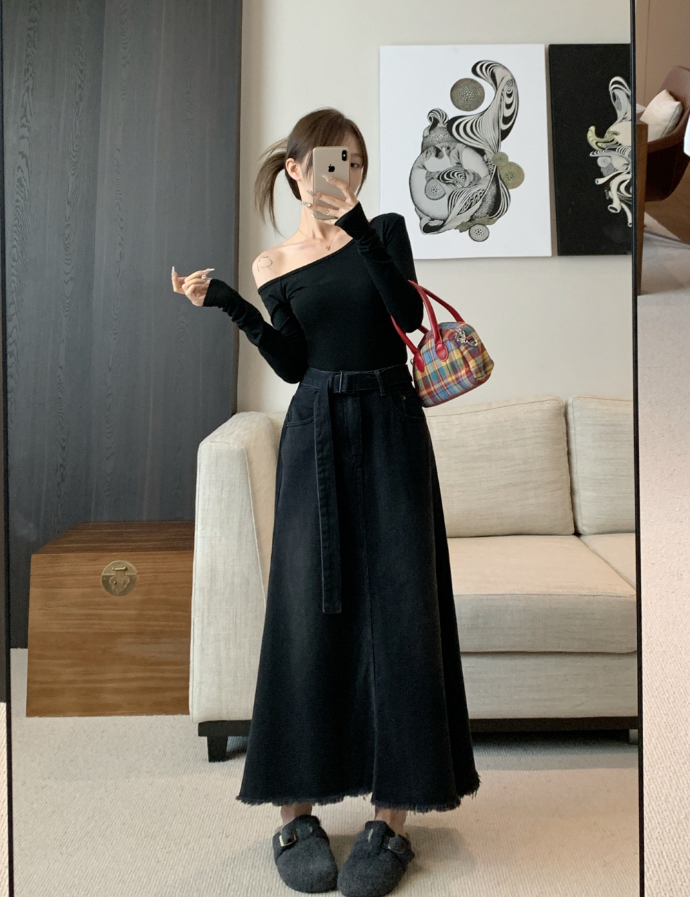 Slim high waist long dress loose denim skirt for women