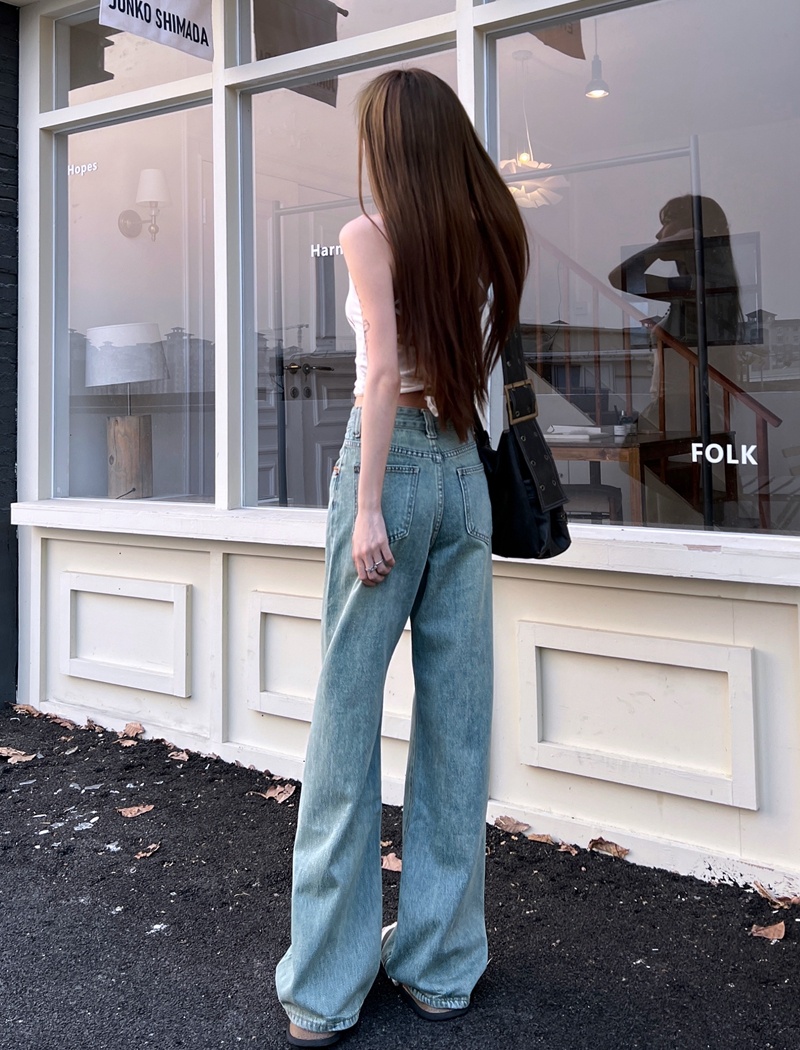 Washed high waist long pants straight wide leg pants for women