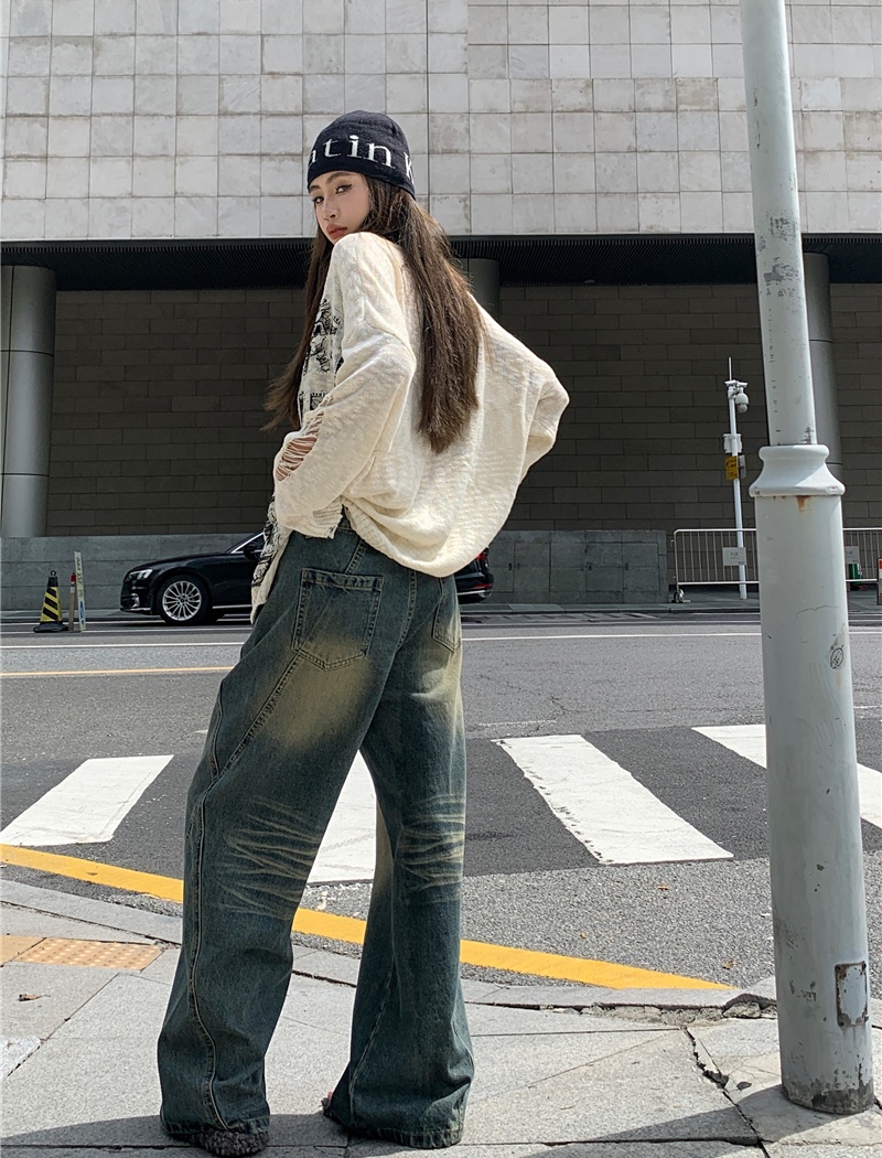 Straight slim pants high waist retro long pants