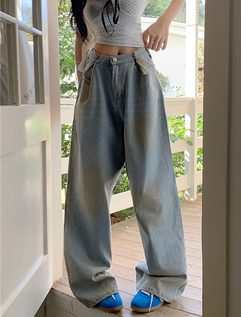 Straight European style jeans triangle wide leg pants