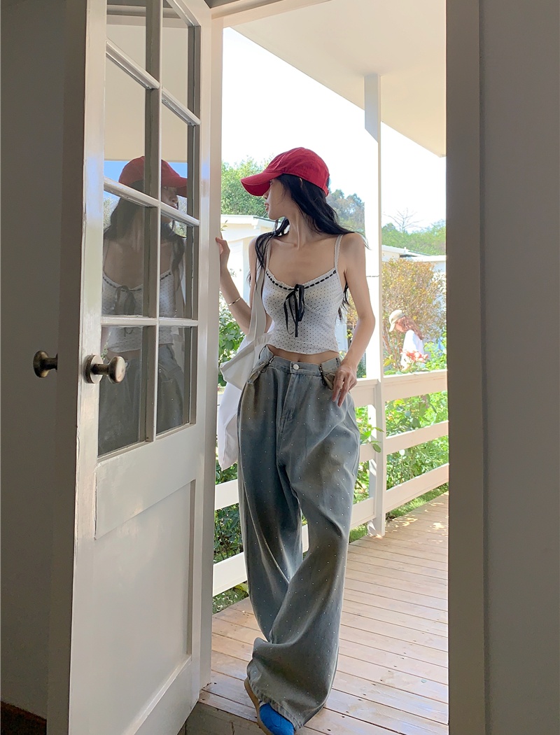 Straight European style jeans triangle wide leg pants