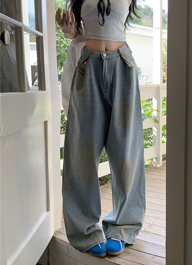 Straight European style jeans triangle wide leg pants