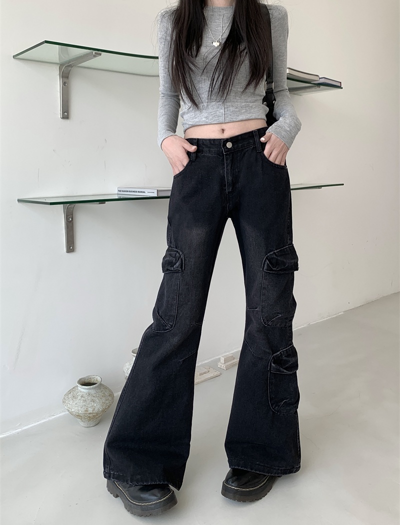 High waist speaker long pants black-gray pants for women