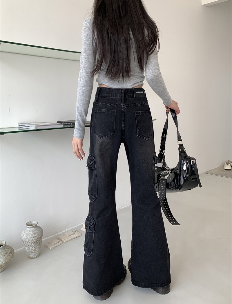 High waist speaker long pants black-gray pants for women