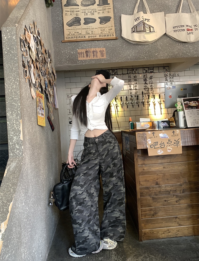 Denim camouflage long pants spicegirl pants for women