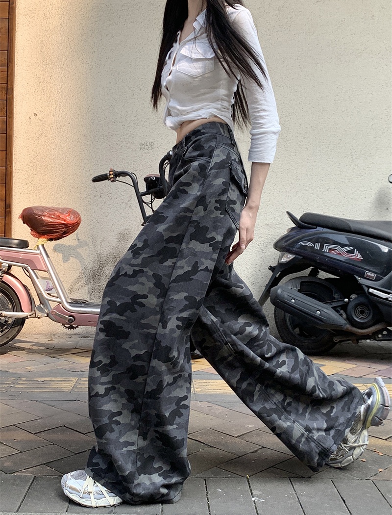 Denim camouflage long pants spicegirl pants for women