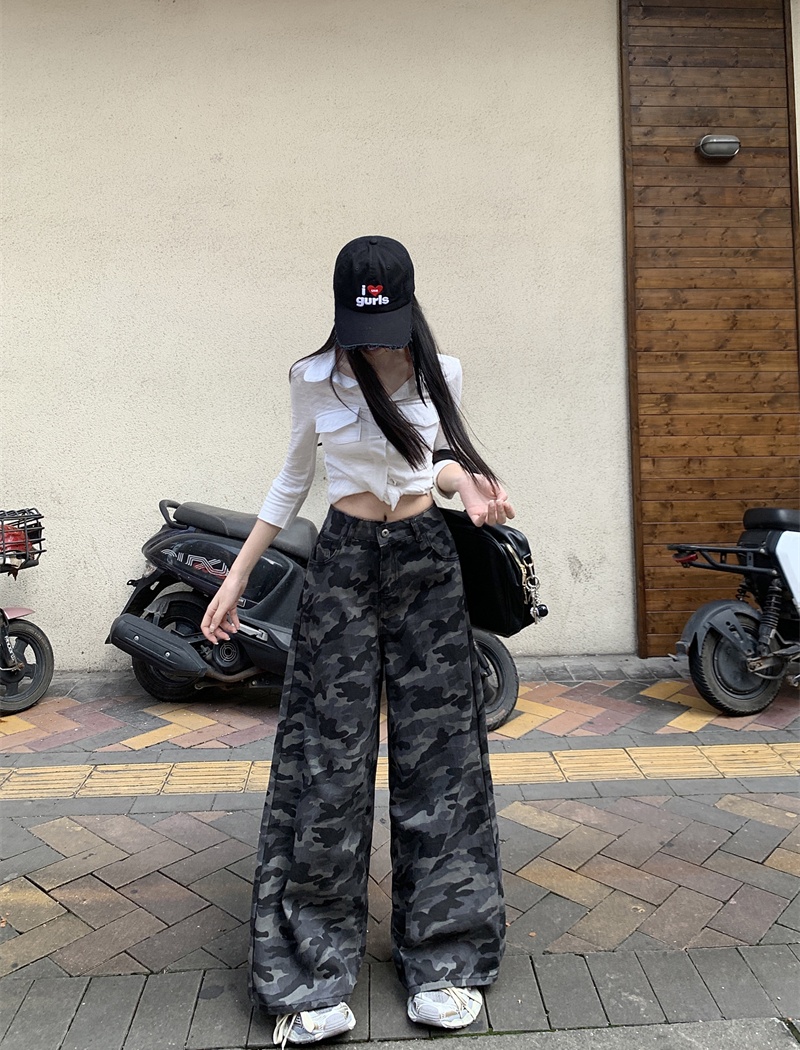 Denim camouflage long pants spicegirl pants for women