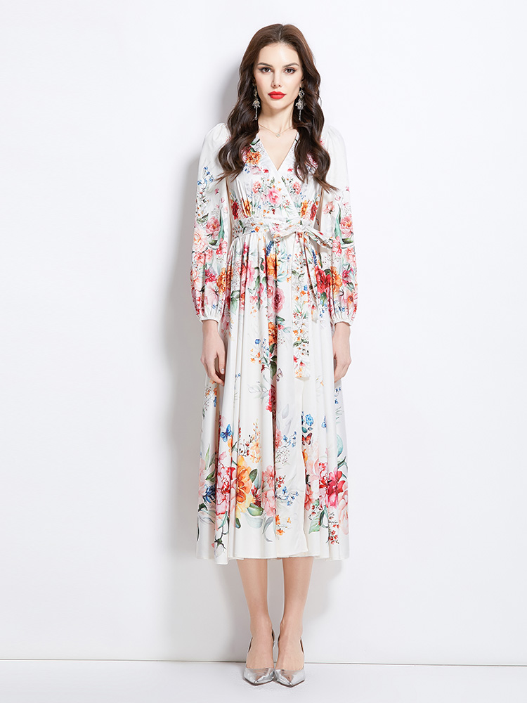 Flowers spring and summer pattern long dress