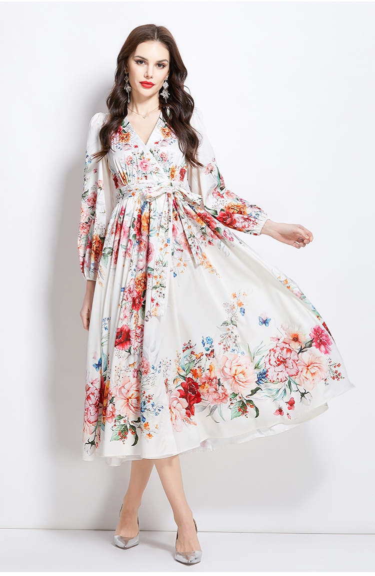 Flowers spring and summer pattern long dress