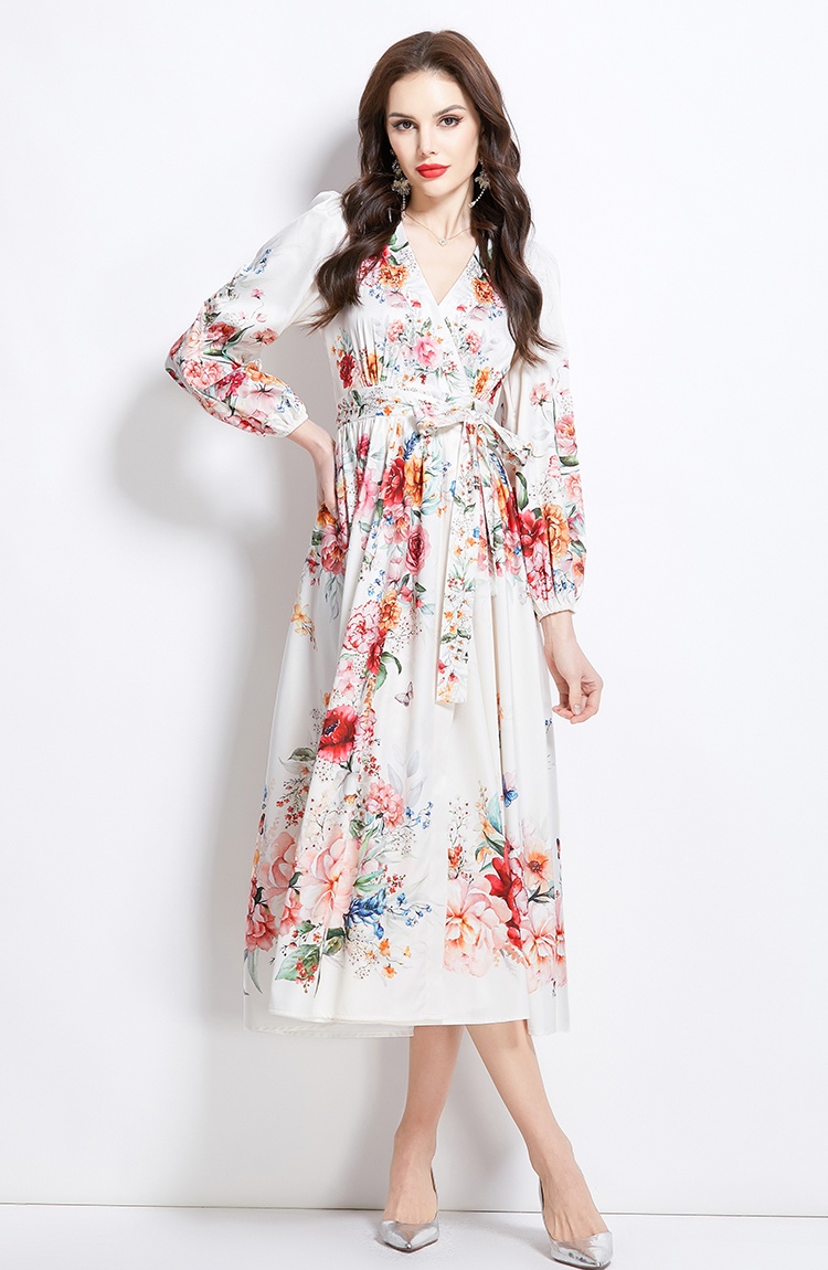 Flowers spring and summer pattern long dress