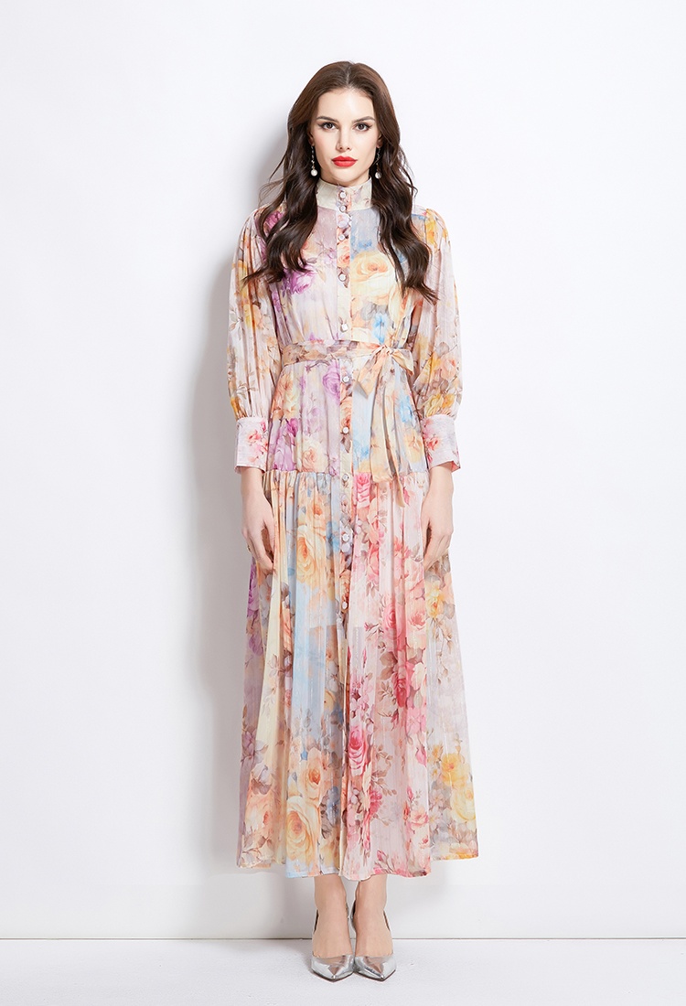 Retro national style lantern sleeve dress