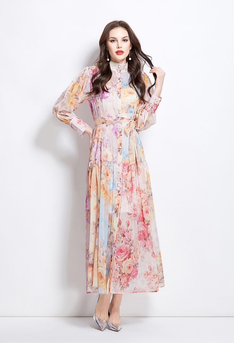 Retro national style lantern sleeve dress